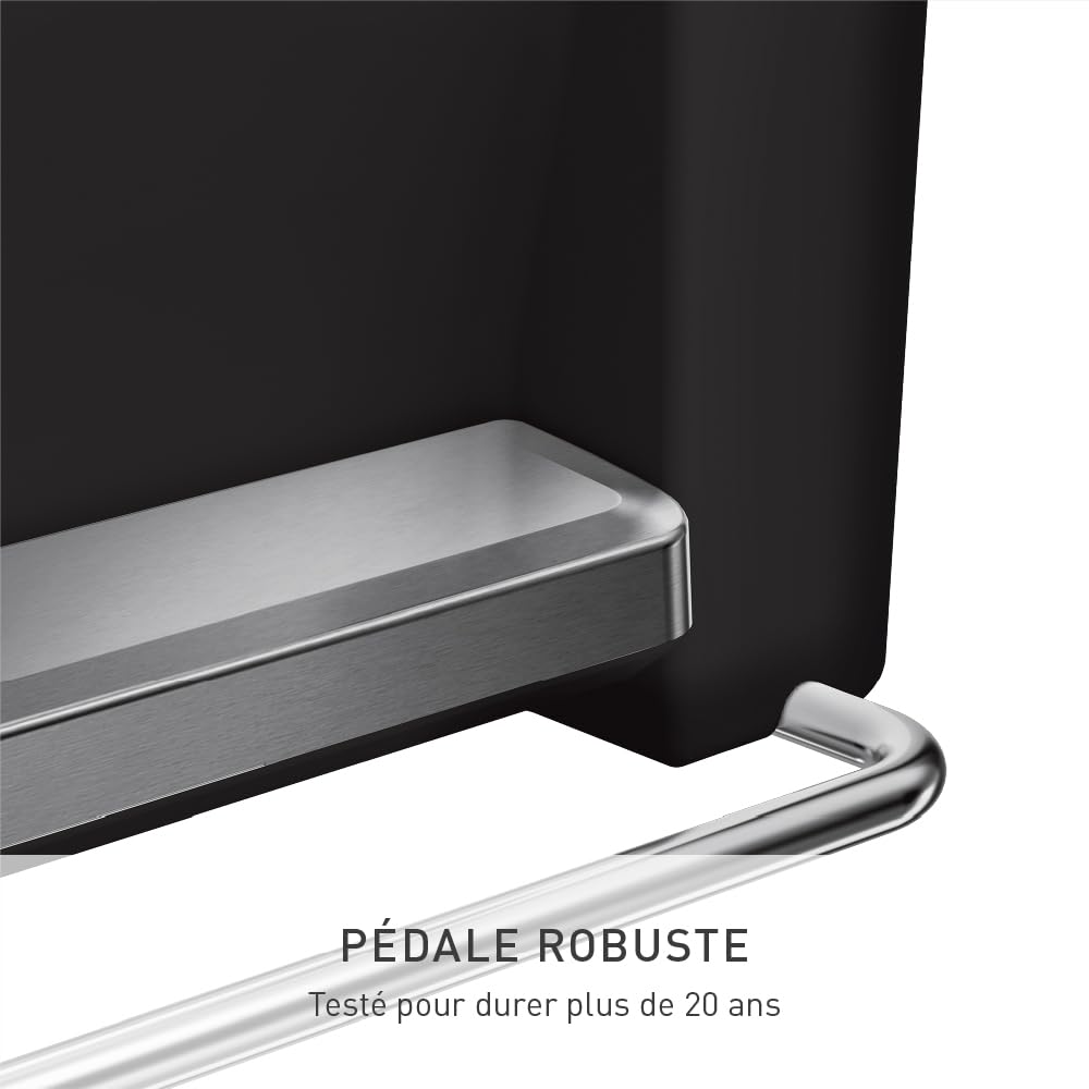 simplehuman CW1385CB poubelle rectangulaire à pédale, avec réserve à sacs, poubelle de cuisine, plastique noir, 45 litres | Rectangulaire, avec Pédale Robuste, Technologie Lid Shox®, Réserve à Sacs Intégrée, Code de Sacs Poubelle sur Mesure
