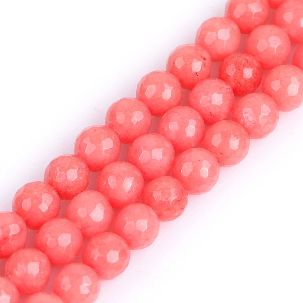 Gem-Inside 6mm Pink Jade Natural Gemstone Faceted Round Semi Precious Loose Beads for Jewellery Making 15" Strand