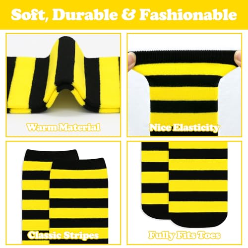 Image of Sarfel Kids Soccer Socks Toddler Soccer Socks Girls Boys Soccer Socks Kids Tube Socks with Stripes Toddler Knee High Socks, 2 Pack Black /Yellow Stripe, Black /Purple Stripe, 3-6 Years