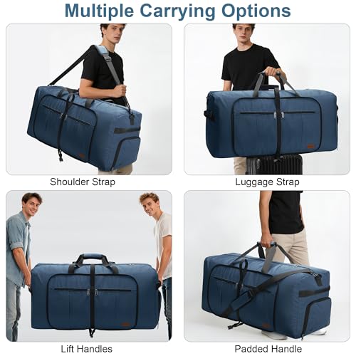 Image of Urtala Travel Duffel Bag for Women & Men, Large Foldable Overnight Weekender Bag with Shoes Compartment & Shoulder Strap, Lightweight Waterproof Luggage Bag, Dark Blue, 80L, Fashion