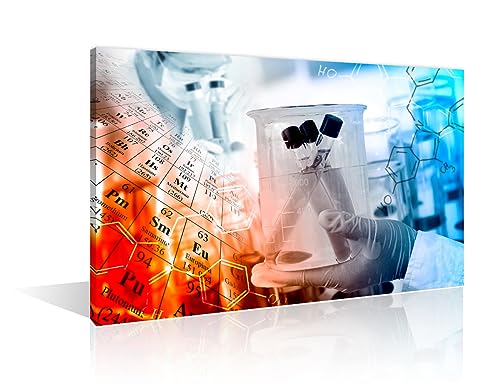 Image of Scientist and Test Tubes Laboratory Concept Framed Wall Art Chemical Equations and Periodic Table Pictures Wall Prints 1 Panels Prints for Wall Decor Stretched and Framed Ready to Hang (12 inch Wx18 H)