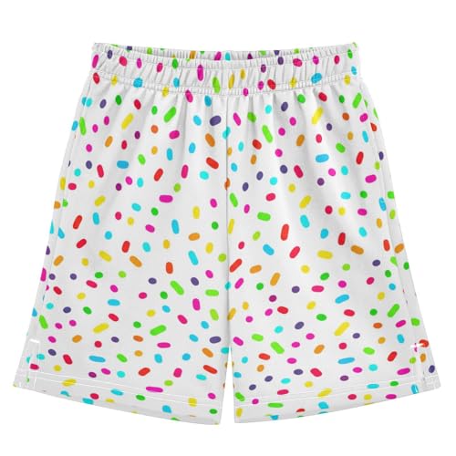 J JOYSAY Colorful Candy Sprinkle White Boys Athletic Shorts Kids Youth Casual Shotrs with Elastic Waistband Pockets