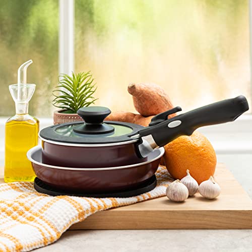 Image of Moss & Stone Aluminum Pots And Pans Set Nonstick, Removable Handle Cookware, Stackable Pots And Pans Set, Dishwasher safe, Induction Pots And Pans, Camping Cookware Set (5 Pcs Burgandy)