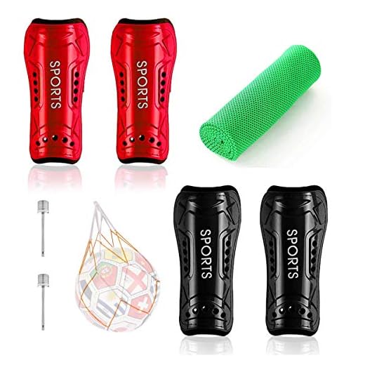 Shin Guards for Kids Youth Soccer Shin Guards 2 Pair Lightweight and Breathable Children's Calf Protectors for 3-10 Years Old Boys Girls Toddler Kids Teenagers (Black & Red)