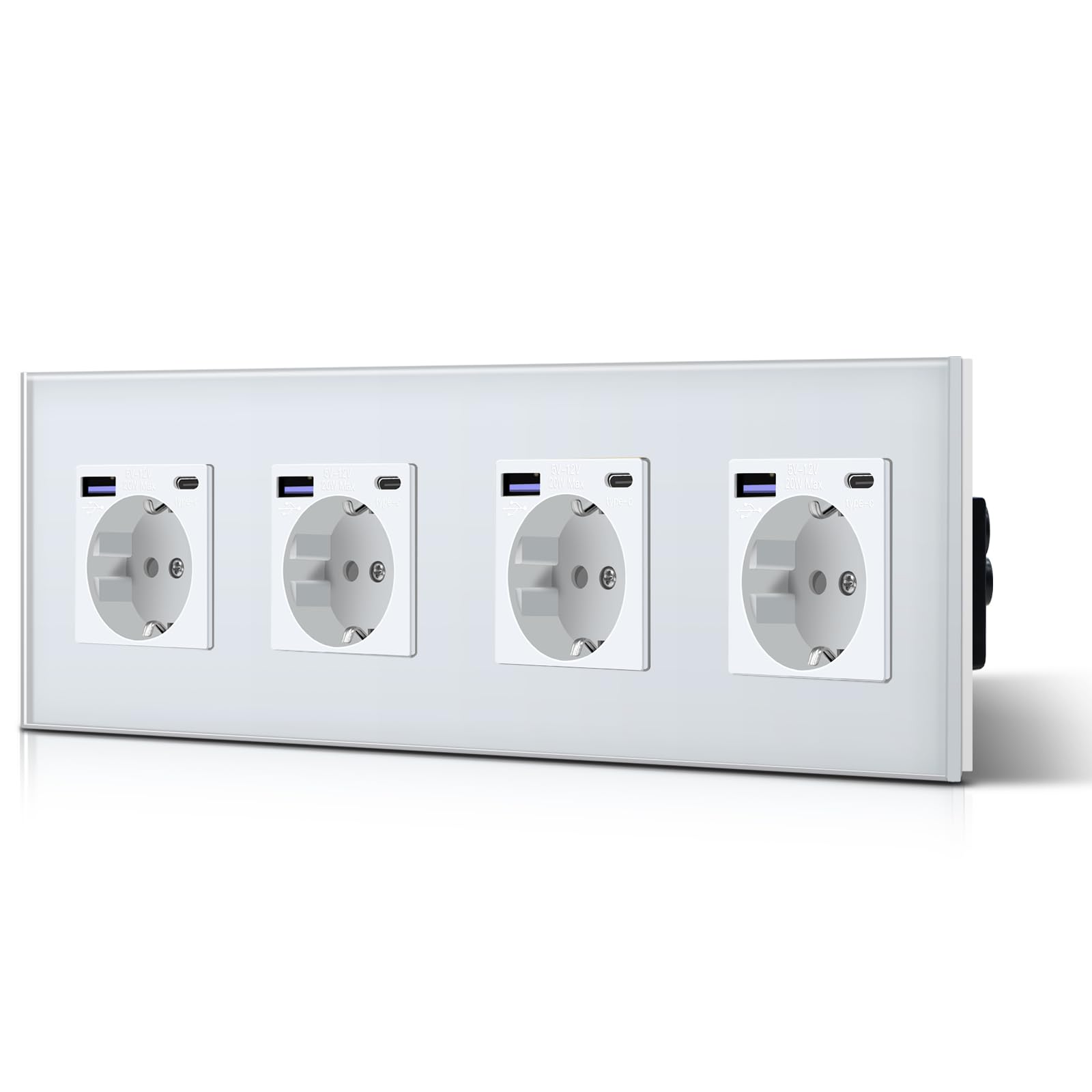 BSEED Enchufe Pared con 20W USB y Tipo C,Enchufe USB C de Cristal,Carga Rápida,3 en 1，Fácil Instalación,1 Enchufe,86mm Blanco — view 14