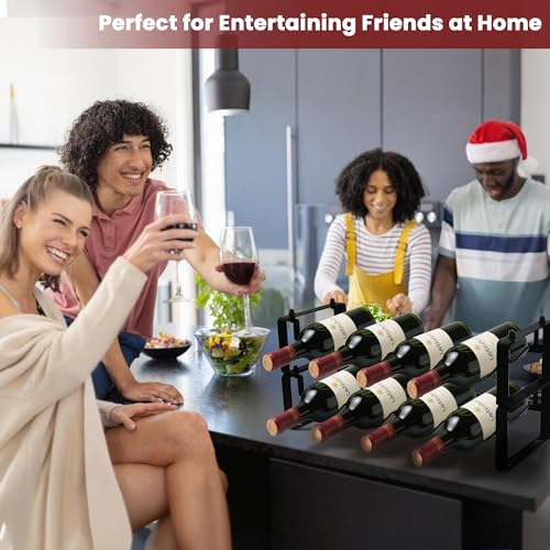 STAEVER Small Wine Rack for 8 Bottles – Expandable & Stackable Metal Wine Rack for Cabinet, Countertop, Floor, or Small Spaces – Compact Wine Storage Shelf for Kitchen, Bar, or Pantry (2 Tier, Black)