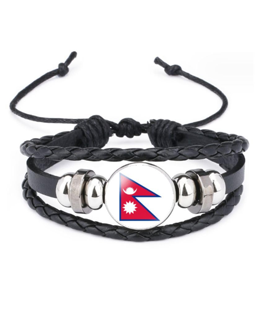 vmcoatduWorld Many National Flags Bangle Retro Alloy Leather Bracelet for National Flag Braided Rope Bracelet Bangle