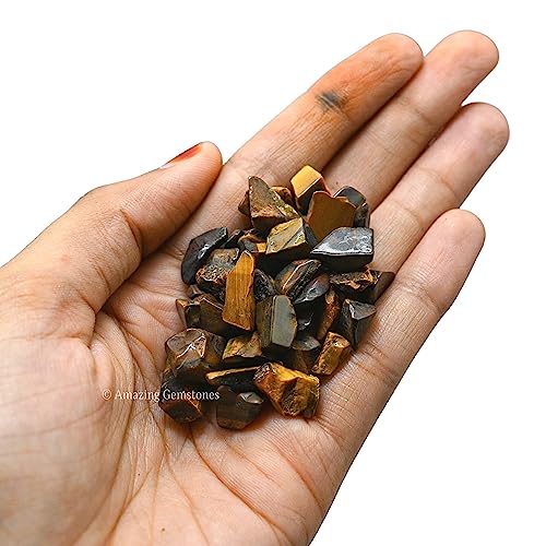 Image of Amazing Gemstone Tiger Eye Crystal Chips Aquarium Gravel Rocks - Carnelian Chips Bulk Fish Tank Gravel, Small Tumbled Stone Chips and Tiny Crystals for Decoration (AAA Grade) (1000+ Carat Chips)