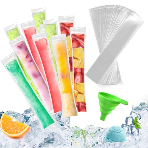 150 sztuk torebek na lody na lód, bez BPA, z lejkiem, na jogurt, lody, lody, prezenty imprezowe, szeroki otwór (6 x 22 cm)