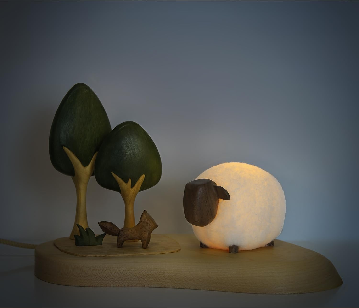 Night light for kids & baby nursery - Handcrafted wood & wool