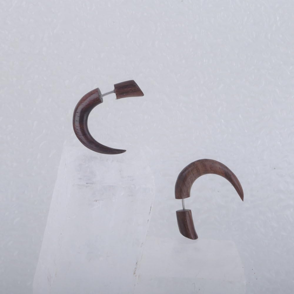 Wooden Fake Guages Earrings, 20GA Posts, Handmade Natural Wood Faux Tapers Plugs for Women and Men
