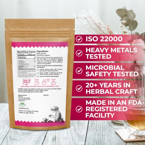 Image of 40 Bags Pau D'Arco Herbal Tea (Tabebuia Impetiginosa) - 40 Count 1.5g Bags Dried Pau D'Arco Bark Herb Tea
