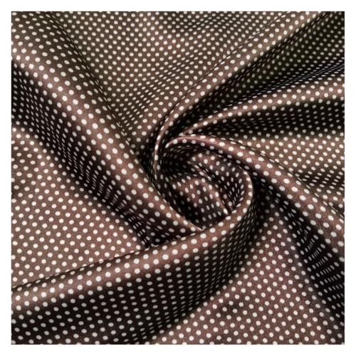Tissu satin au mètre charmeuse motif pois marron pour couture de vêtement
