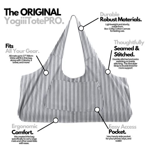 Yogiii Yoga Mat Bag | The ORIGINAL YogiiiTotePRO | Large Yoga Mat Bag or Yoga Mat Carrier with Side Pocket | Yoga Bag Fits Most Size Mats (Striped Silver Grey) - Thumbnail 2