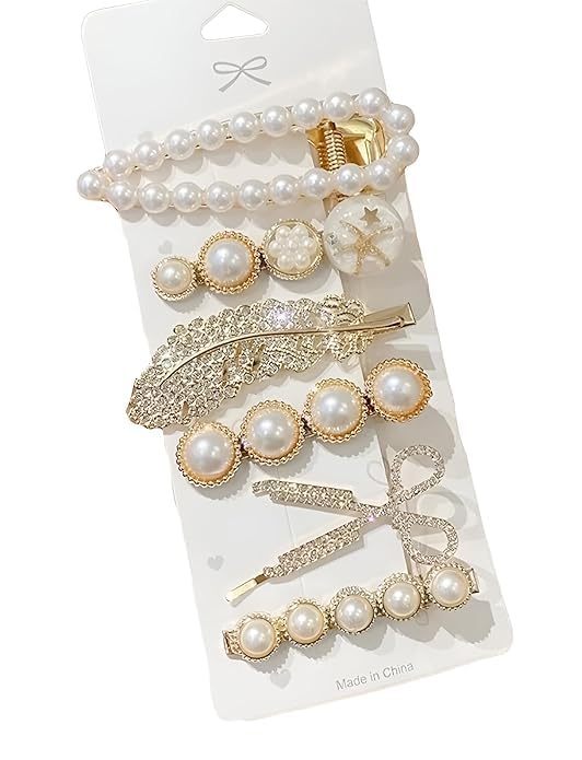 MURTISIDDH Korean Style Pearl Metal Hair Clips Set, Barrettes, Pearl Hair Clips Pins Hairpins Korea Hair Accessories Christmas Birthday Gift For Women Girls Girlfriend Ladies Long Hair Elegant (6 Pcs)