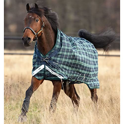 Horseware Ireland Rhino Wug Lite Durable Waterproof Breathable Horse Turnout Blanket - 100G Fill - Hunter Check/Green & Navy, 81 #TOP2