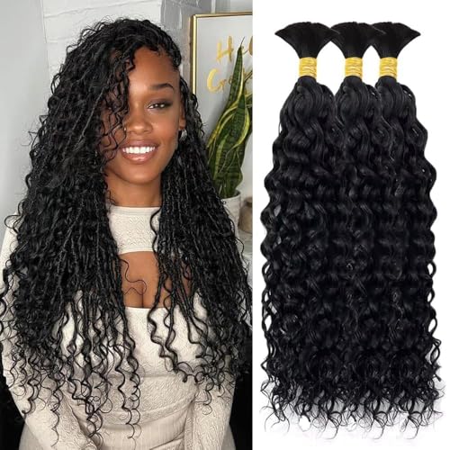 Human Braiding Hair 3 Bundles/Pack 150g Water Wave Bulk Hair No Weft 10A Brazilian Virgin Braiding for Boho Braids Wet and Wavy Braids Extensions (18 18 18inch)