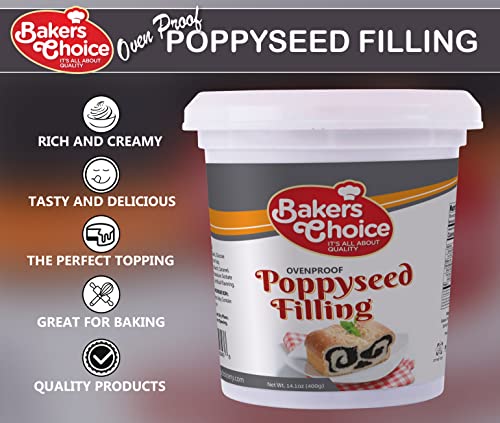 Poppy Seed Filling Pastry Filling, 14 Oz. - Creamy Spread And Topping For Cakes And Desserts - Baking And Cooking Ingredient - Kosher, Dairy Free & Vegan - By Baker's Choice #TOP1