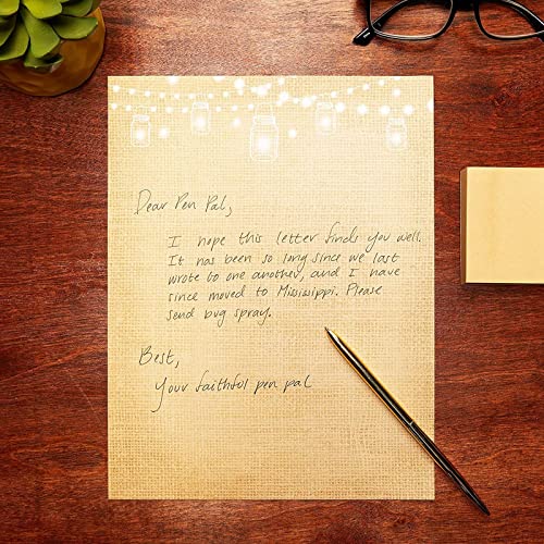 100 Sheets Mason Jar And String Light Rustic Stationary Paper For Penpal Supplies, Vintage Writing Letterhead Paper, Decorative Printer Paper Bulk Pack (Letter Size, 8.5 X 11 In) #TOP1