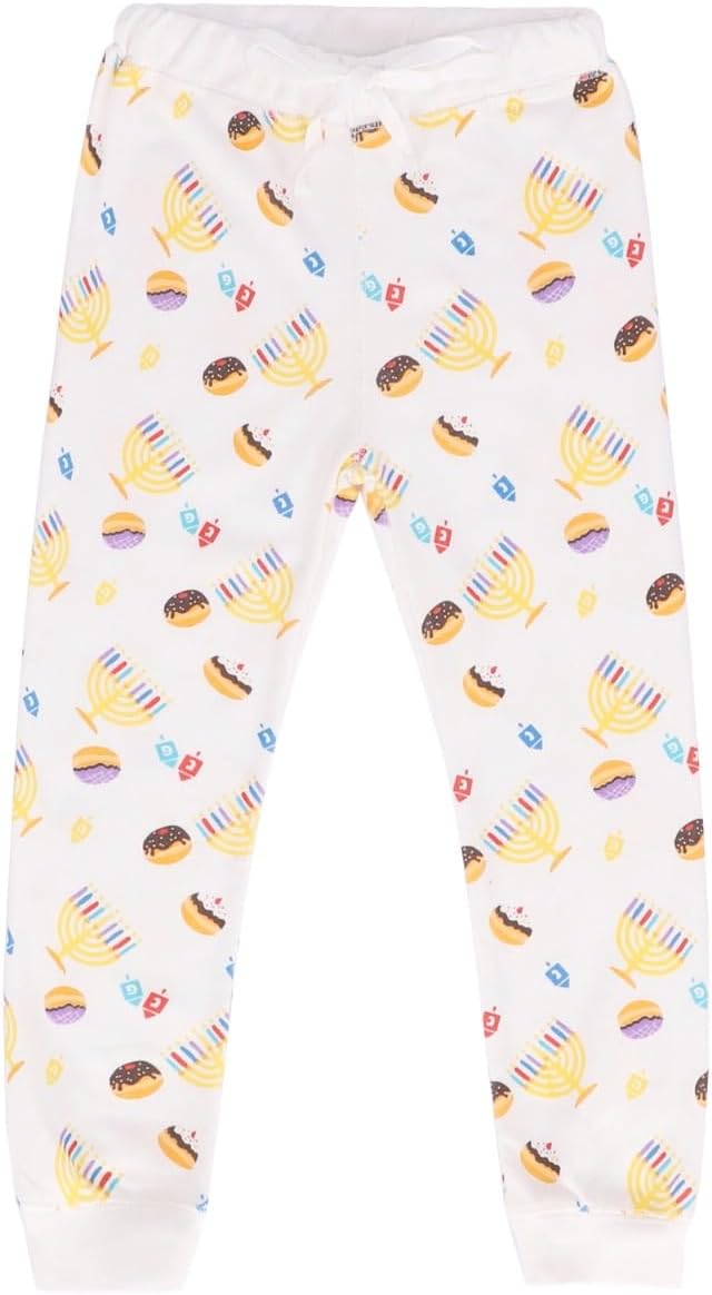 SHALHEVET LIGHT Kids Hanukkah Matching Shirt and Pants Set – Festive Dreidel & Menorah Print Hanukkah Outfit for Boys & Girls - Image 2