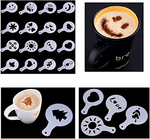 Chocolate Shaker Duster, Chocolate Shaker,16 Piece Coffee Stencils Set,for Coffee Lovers Decorating Cappuccino Latte Hot Chocolate Cocoa Cake Design Decoration