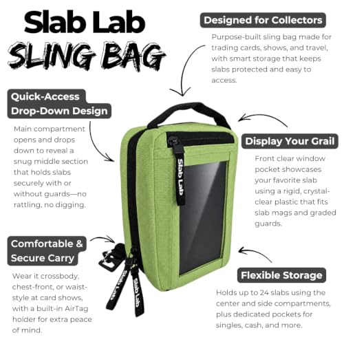 Sling Bag Storage Case for PSA Graded Cards & Singles | Cross Body Slab Storage with Display Window for Card Shows (Green) by Slab Lab - Used condition - Image 2