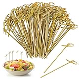 Nogeqi 200 Stück Bambus Holzspieße Knoten, 12 cm Schaschlikspieße Holz mit Originellem Knoten, Zahnstocher Holz Spieße Fingerfood für Cocktails, Kleine Snacks, Antipasti