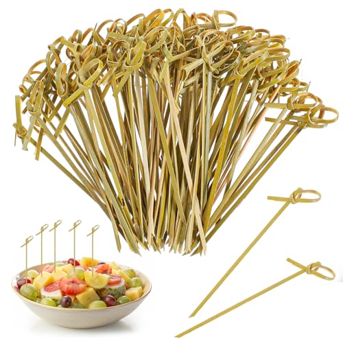Nogeqi 200 Stück Bambus Holzspieße Knoten 12 cm Schaschlikspieße Holz mit Originellem Knoten Zahnstocher Holz Spieße Fingerfood für Cocktails Kleine Snacks Antipasti