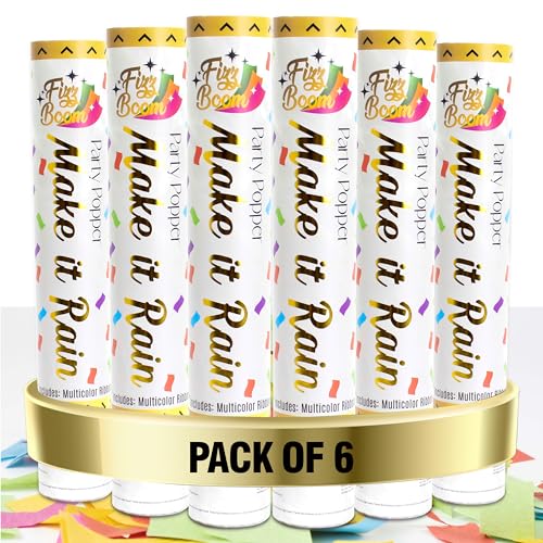 6 Pack 12 Inch Confetti Poppers, Biodegradable Confetti Popper Set for Wedding, Birthday Party Celebrations | Releases 15 ft in the Air