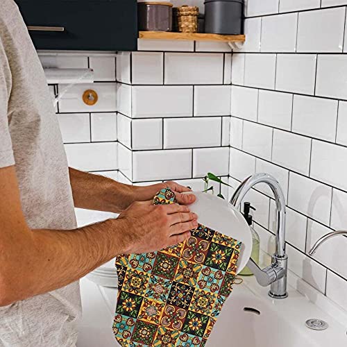 Shes Chic Kitchen Dish Towels, 100% Natural Cotton Mexican Fiesta Talavera Floral Striped Prints, Set Of 3 Multi-Purpose Multi-Color Colorful Unique Dishclothes, Drying Pots Pans Yellow Red Green Blue #TOP4