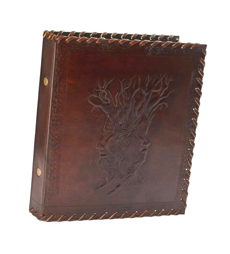 ROOGU Raccoglitore in pelle A5, albero genealogico della vita, realizzato a mano in India, pelle di bufalo, sistema a 2 anelli, albero in rilievo, raccoglitore portadocumenti per buste trasparenti