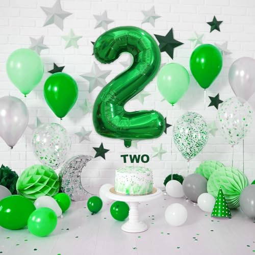 Image of 40 Inch 2nd Birthday Number Balloon, Dark Green Foil Self Inflating Balloons, Big Emerald Green Number Balloons 0-9 Set for Women Boys Birthday Party Baby Shower Anniversary Jungle Decoration Supplies