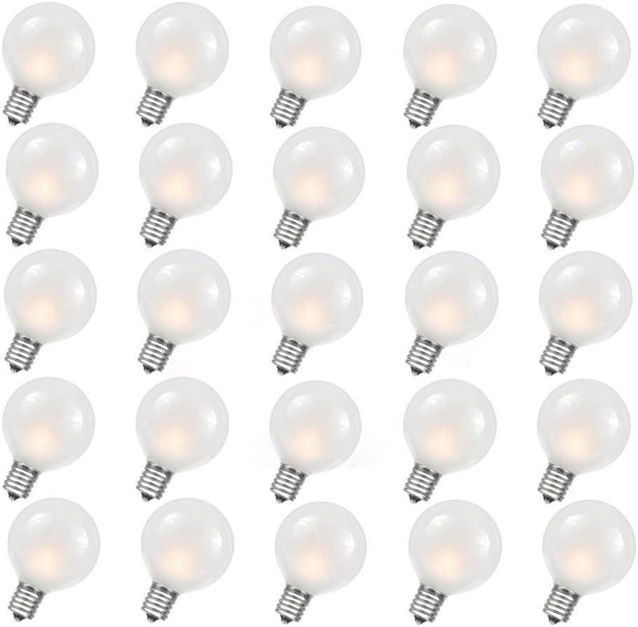 G40 Frosted Outdoor Globe Replacement Bulbs Edison Style Glass Bulbs -UL Listed for Indoor/Outdoor, 5 watts /110 volts/E12 Base 25 Pack Frosted White Bulb
