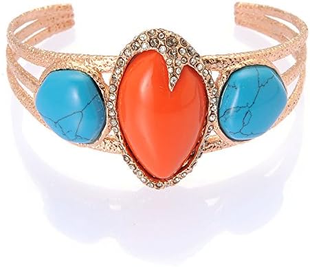 De Buman18k Rose Gold Plated Created Turquoise & Red Coral Bangle Bracelet