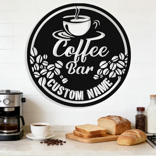 Image of Personalized Coffee Bar Metal Sign, Custom Coffee Signs, Custom Coffee Name Signs for Cafe Station, Coffee Wall Art Decor for Kitchen, Cafe Shop Decor, Cafe Lover Gift