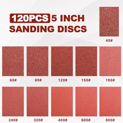 Image of 5 Inch Hook and Loop Sanding Discs Sandpaper 60 Grit, 120 PCS