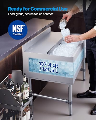 Image of VEVOR Commercial Ice Bin Stainless Steel Ice Chest with Sliding Lid, 24H Long-Lasting Insulation, Cooler Cart Cocktail Unit for Bar Restaurant Pub, NSF, 24 Inch