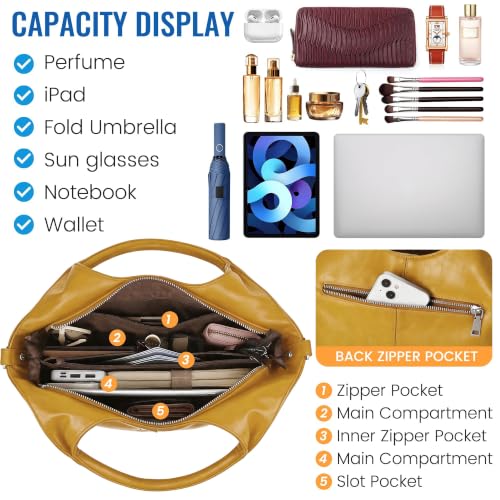 KOGTLA Medium Vegan Leather Purses for Women with Detachable Satchel Strap, Ladies Handbags, Tote Hobo Bags with Two-Handle YELLOW — view 6