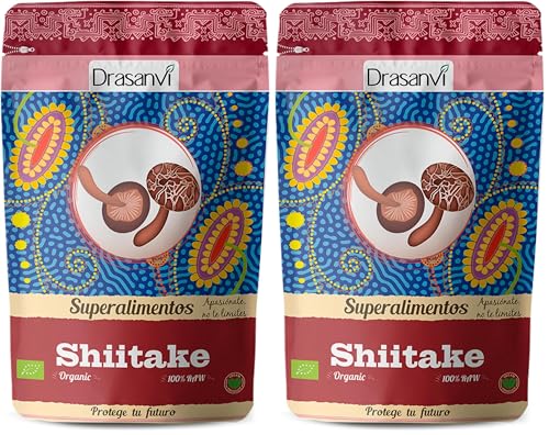 DRASANVI SUPERALIMENTO SHIITAKE CERTIFICADO BIO - Fuente de proteínas - Ato contenido en fibra y minerales - VEGANO - SIN GLUTEN - 125g (Paquete de 2)