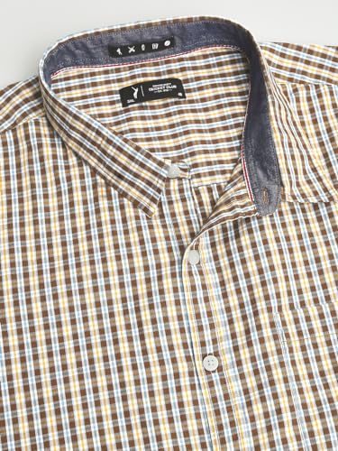 Image of Thomas Scott Mens | Half Sleeve | Checks | Regular Fit Plus Size | 100% Cotton | Spread Collar | Casual Shirts