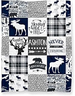 Puddle Kickers Personalized Moose Minky Baby Blanket Woodland Boho for Boy
