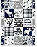 Personalized Moose Minky Baby Blanket Woodland Boho for Boy (Soft, Lightweight Polyester Fleece -...