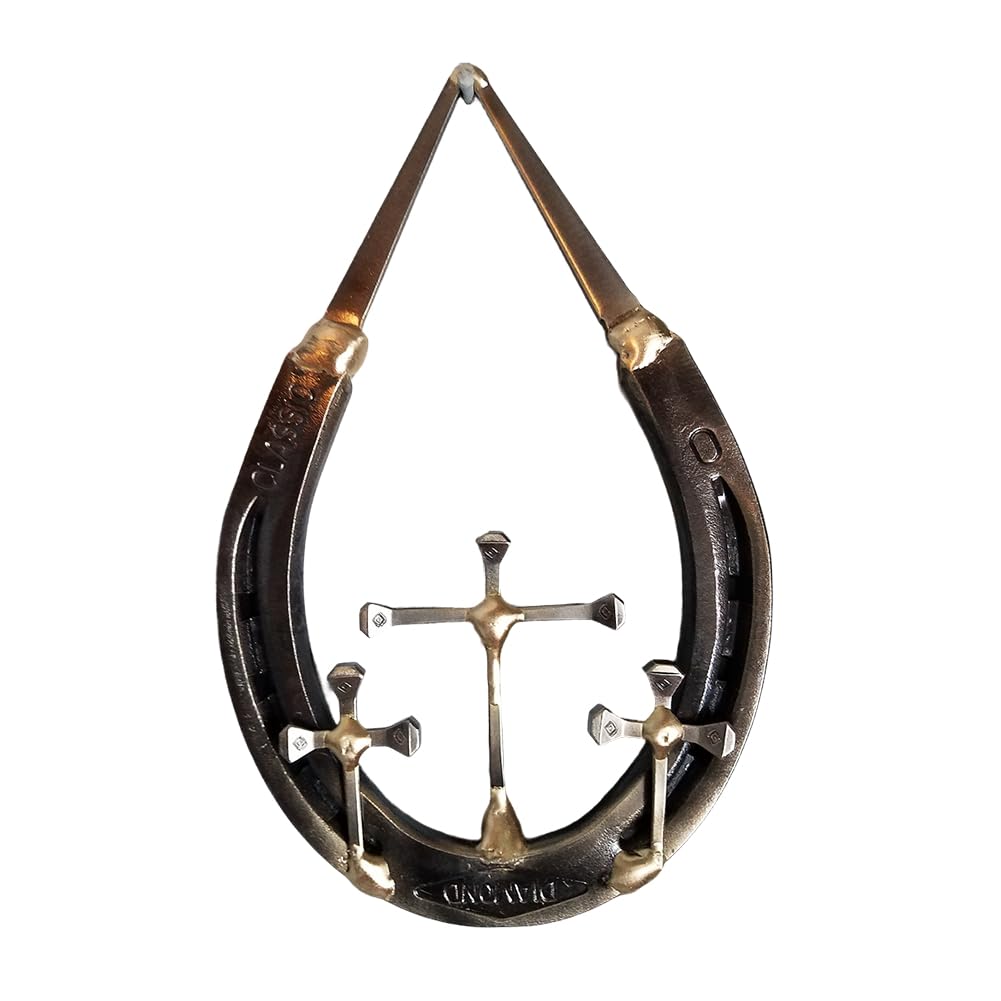 CTRLZS Horseshoe Nail Crucifix Wall Decoration Decorative Horseshoe Wall Crucifix - Rustic Spiritual Art Sculpture