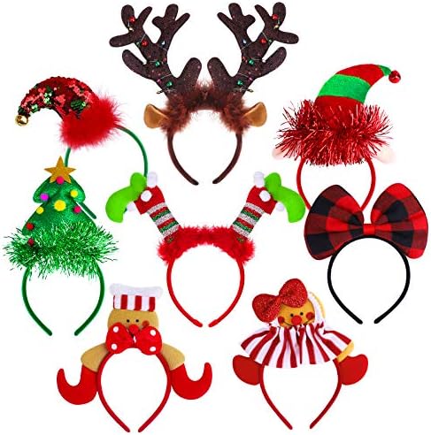 Aneco 8 Pack Christmas Headbands Novel Elves Hair Bands Gingerbread Man Hair Hoop Reindeer Costume Headwear for Christmas Holidays Birthday Party Costume Accessories