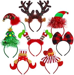 Aneco 8 Pack Christmas Headbands Novel Elves Hair Bands Gingerbread Man Hair Hoop Reindeer Costume Headwear for Christmas Holidays Birthday Party Costume Accessories