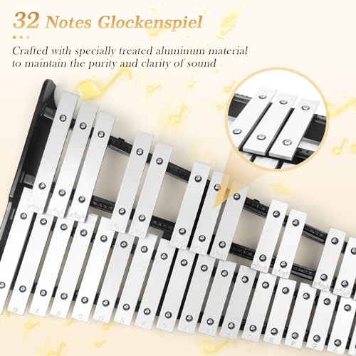 Lunalazeo 32 Note Professional Glockenspiel Xylophone Bell Kit with Adjustable Stand Music Stand Practice Pad Carry Bag for Adult Beginner Students - Image 3