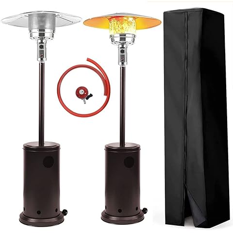 TUOKE Outdoor Gas Patio Heater, 13KW Umbrella Gas-Powered Patio Heater, Freestanding Infrared Garden Burner with Portable Wheels & Water Proof Cover for Garden, Under Gazebo, Camping, Outside Seating Cover