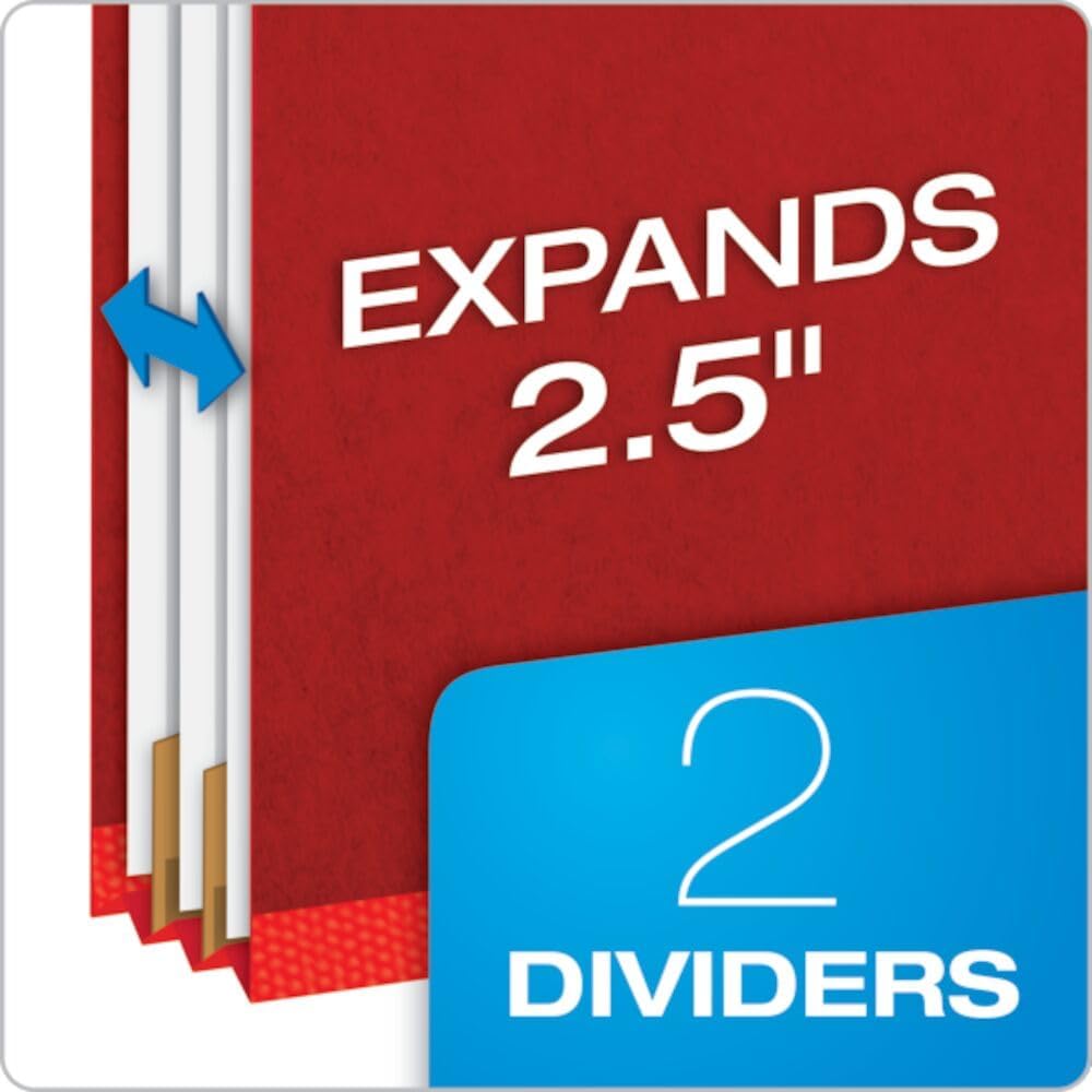 Pendaflex Classification Folders, Standard, 2 Dividers, Embedded Fasteners, 2/5 Cut Tab, Bright Red, Letter Size, 10/BX (24131P)