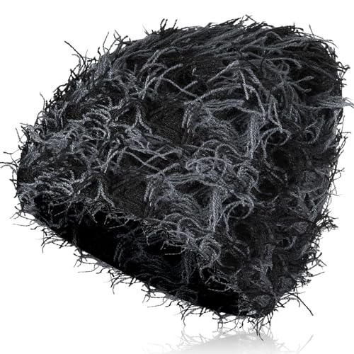 Chuarry Distressed Knitted Beanie Fuzzy Winter Hats Thick Warm Y2k Beanie Snow Knit Cap Skull for Women Men