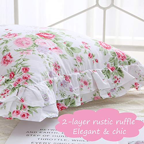 Yokkita Rose Floral Ruffle Pillow Sham Covers Euro Shams 26X26 Inches Set Of 2, Cotton English Cottage Garden Vintage Farmhouse Boho French Country Pillowcases (Shabby Rose, 26X26) #TOP2